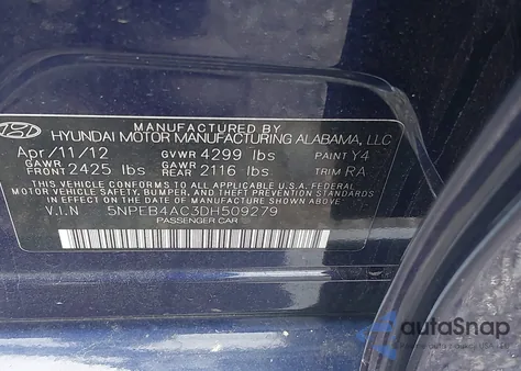2013 Hyundai Sonata Gls из США, поврежденный, VIN 5NPEB4AC3DH509279